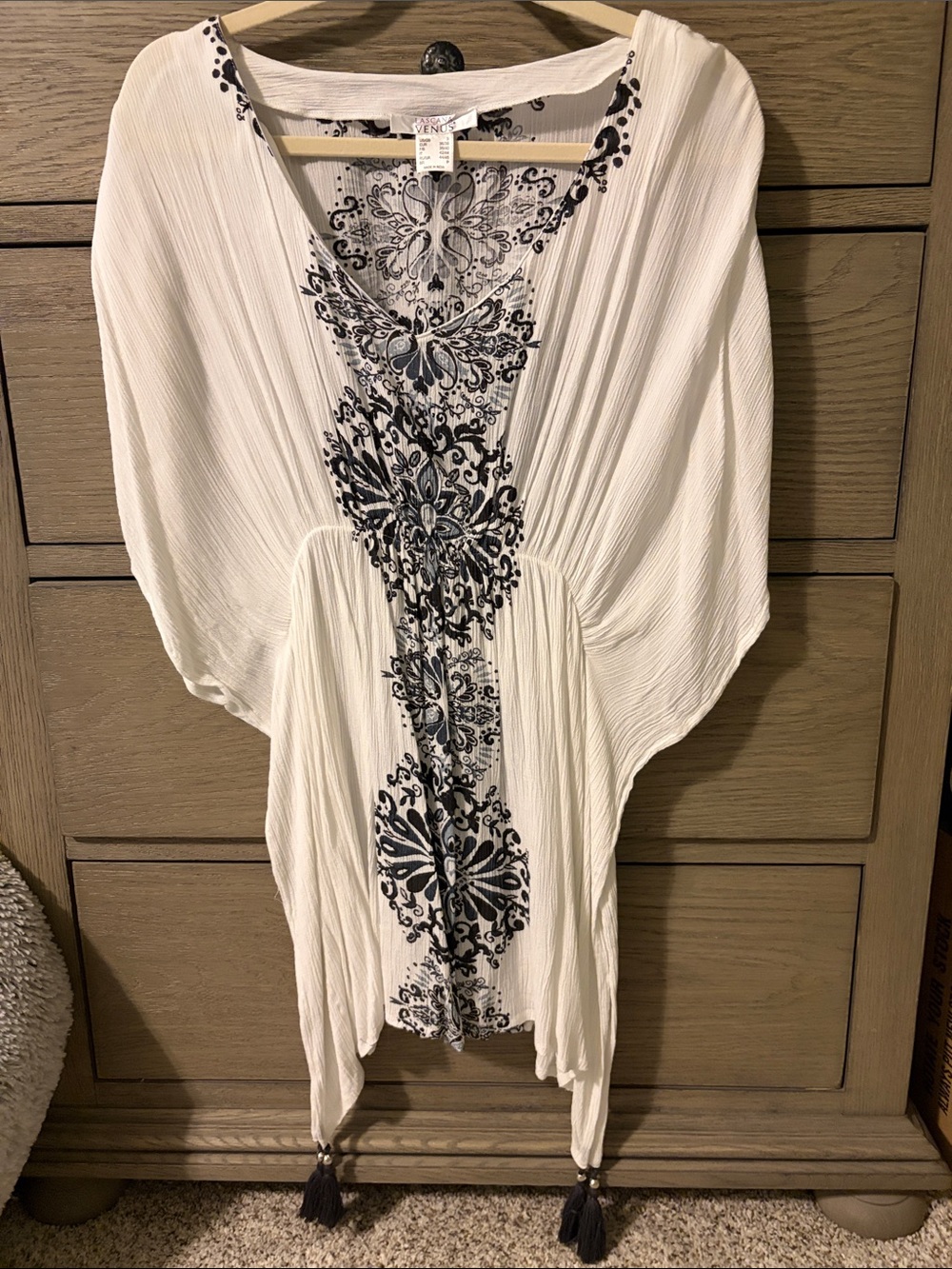 Vince Camuto White Tunic with Black Embroidered Medallions